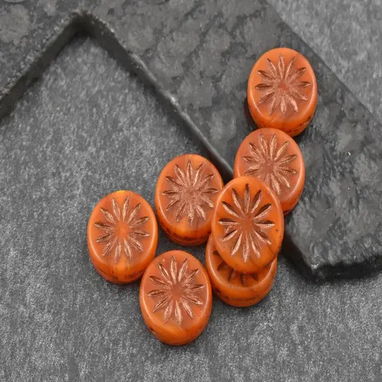*15* 12mm Copper Washed Orange Opaline Aster Flower Coin Beads {1}