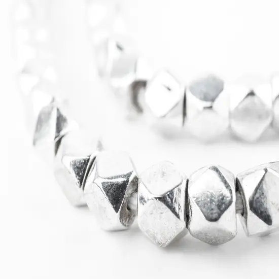 The Bead Chest Cornerless Cube Beads - Full Strand of Faceted Ethnic Metal Spacers (7mm, Silver) {1}