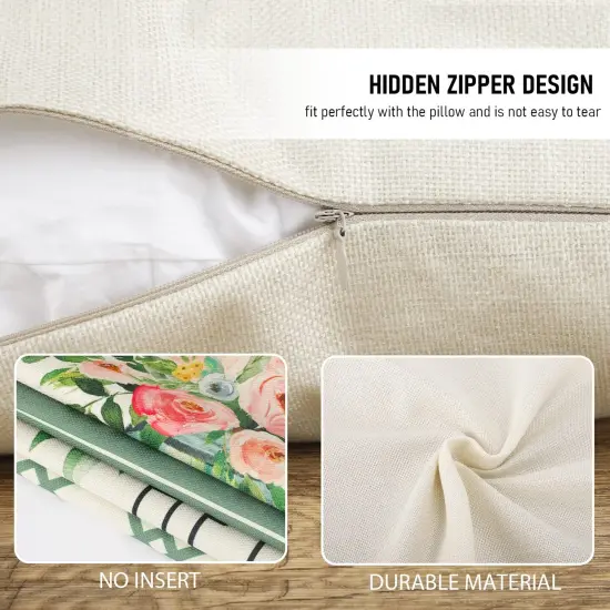 4 Pieces Spring Pillow Covers 18x18 , Spring Summer Farmhouse Throw Pillow Cover Green Garden Linen Cushion Case for Home Decor {6}