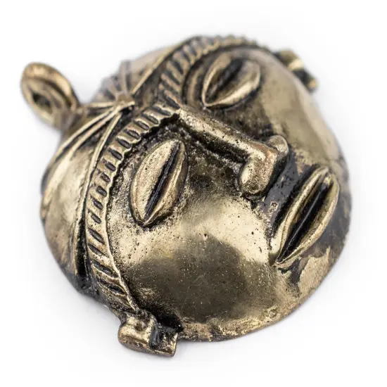 The Bead Chest Round African Brass Mask Pendant (58x62mm): Genuine West African Mask Design for DIY Jewelry & Necklaces {4}