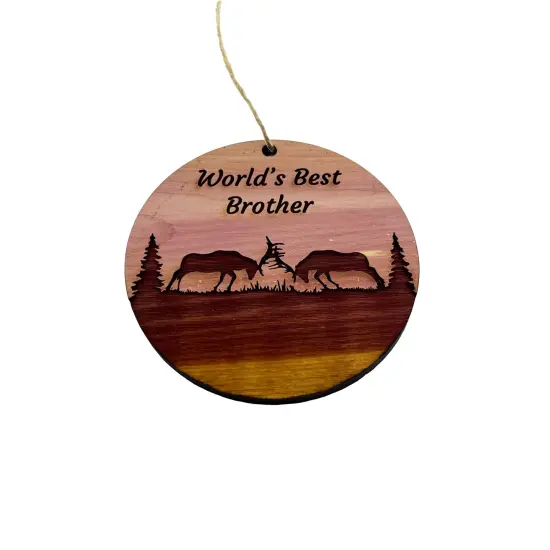 Worlds Best Brother Elk Battle - Cedar Ornament {1}