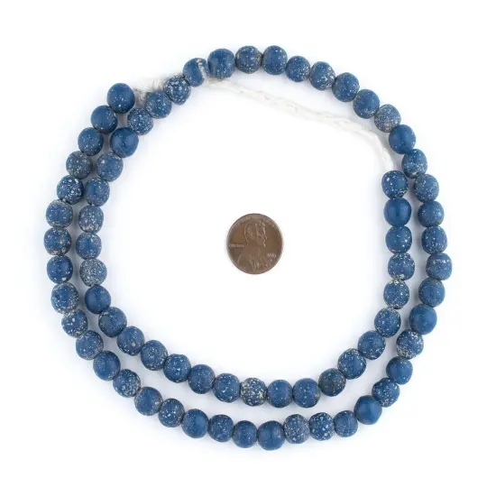 The Bead Chest Ancient-Style Java Glass Beads, Round Indonesian Handmade Fair Trade Etched Spacers for DIY Jewelry Making and Crafts (Blue) {2}