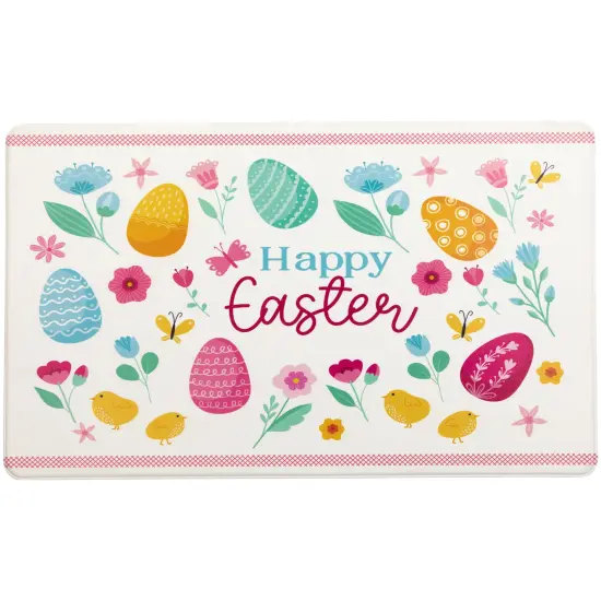 Northlight 29" Pastel Eggs and Chicks "Happy Easter" Kitchen Comfort Mat White {1}