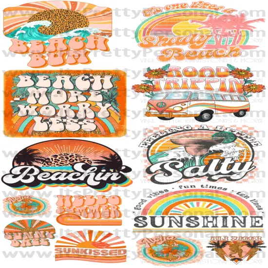 DESIGN #25- Retro Beach Bum DTF Gang Sheet 22"x48" (Fabric Transfers) {1}