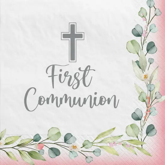 My First Communion Luncheon Napkins - Pink {1}
