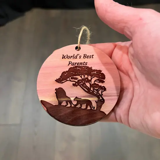 Worlds Best Parents Lion Couple - Cedar Ornament {4}