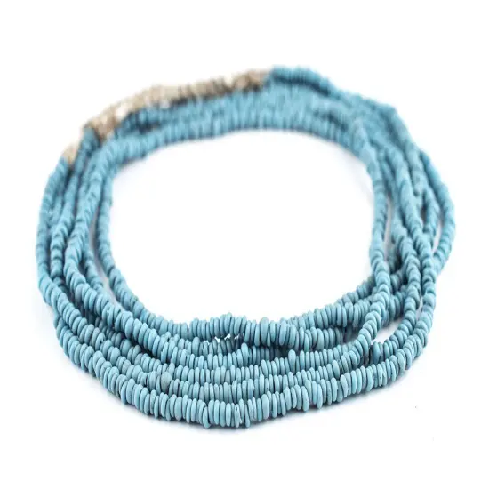 The Bead Chest Sky Blue 4mm Glass Heishi Beads - 23" Strand of Indonesian Java Spacer Beads for Crafts & Jewelry Making {3}