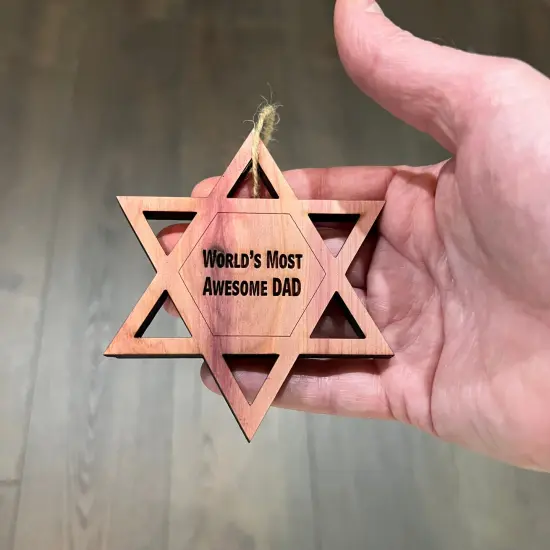 Worlds most awesome dad Star of David - Cedar Ornament {4}