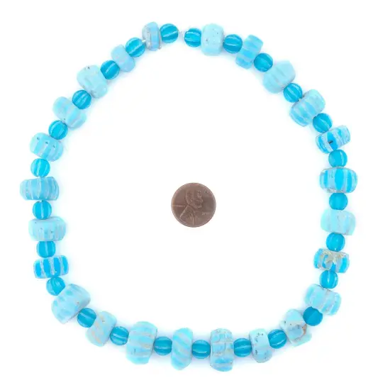 TheBeadChest Vintage Turquoise Ceramic & Glass Beads 13mm Afghanistan Blue Round Clay 16 Inch Strand {2}