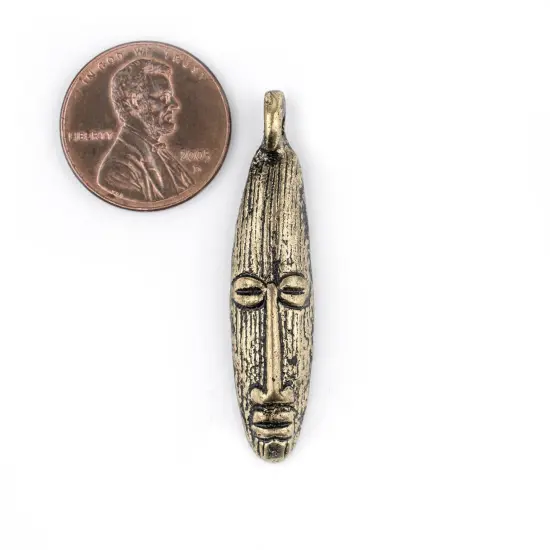The Bead Chest Elongated Mask Brass Pendant from Africa (47x11mm): Genuine West African Mask Design for DIY Jewelry & Necklaces {2}