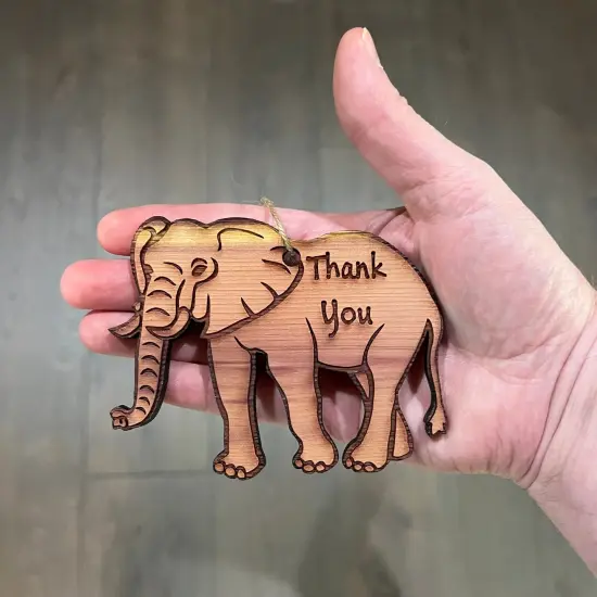 Elephant Thank You - Cedar Ornament {3}
