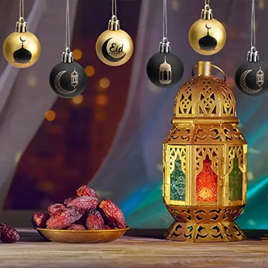 24 Pieces Ramadan Ornament Ball, 1.57" Black Gold Eid Mubarak Hanging Balls, Ramadan Mubarak Ornaments for Islamic Muslim Tree Party Decor {3}