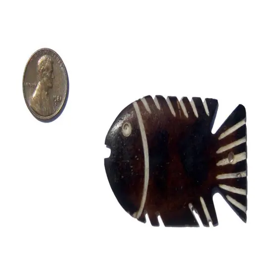 The Bead Chest Native Fish Batik Bone Animal Pendant 33mm Kenya African Black Handmade {2}
