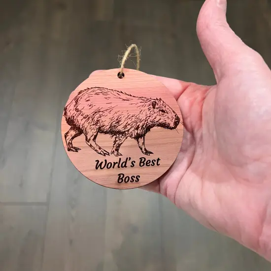 Worlds Best Boss Capybara - Cedar Ornament {4}
