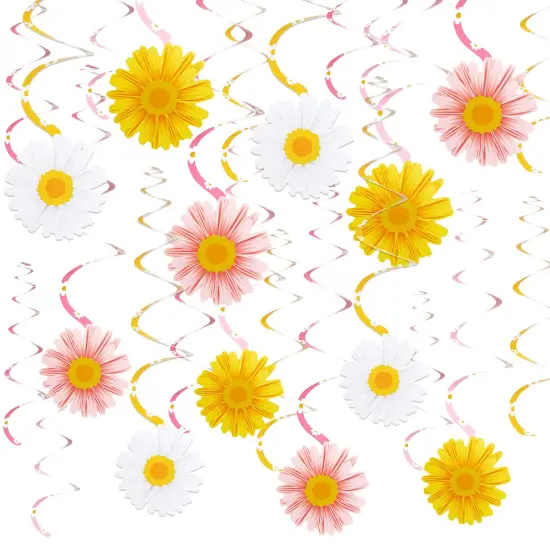 24 Pieces Daisy Hanging Swirls Decorations Boho Groovy Party Decorations Spring Flower Birthday Party Decorations Retro Hippie Party Ceiling Decorations for Classroom Office Mother Day Decor {2}