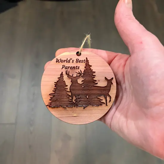Worlds Best Parents Buck and Doe - Cedar Ornament {4}