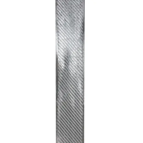 Northlight Shiny Silver Diagonal Striped Wired Christmas Craft Ribbon 2.5" x 10 Yards {3}