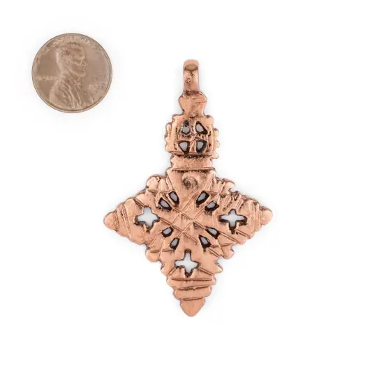 Copper Coptic Cross Pendant (60x39mm): Authentic Ethiopian East African Design for Jewelry & Necklace Making {2}