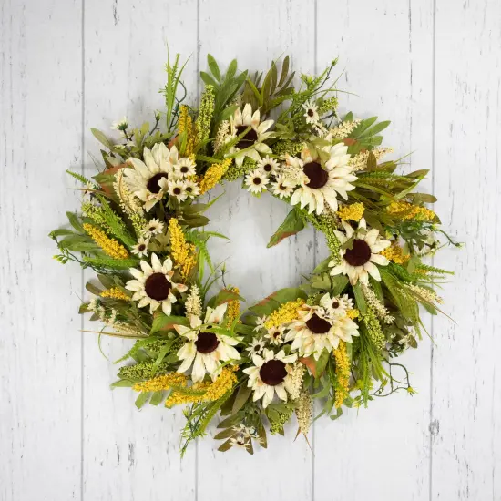 Northlight 24" Beige Sunflowers Artificial Fall Harvest Wreath {5}