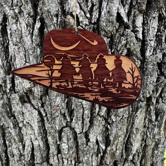Cowboy Hat with Cowboys - Cedar Ornament {2}