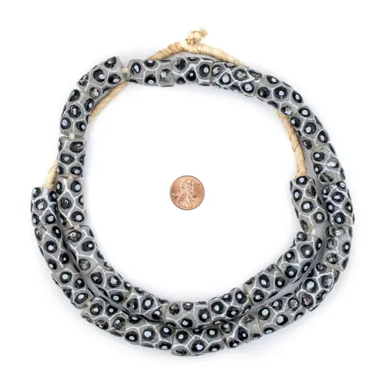 The Bead Chest Painted African Krobo Beads - Full Strand of Ghanaian Tribal Glass Beads for Necklace or Jewelry Making (Grey Eye) {2}