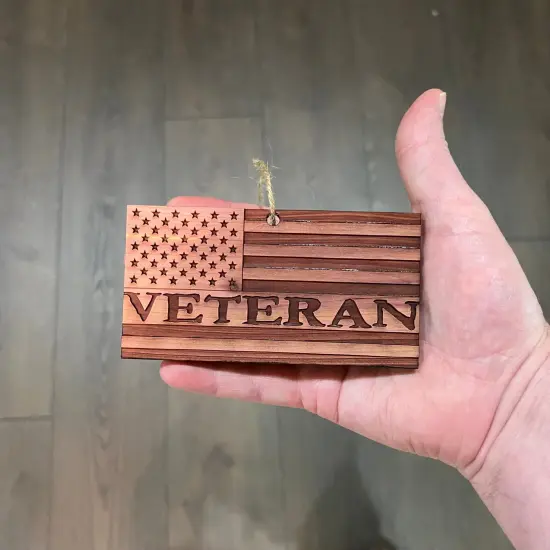 Veteran American Flag - Cedar Ornament {5}