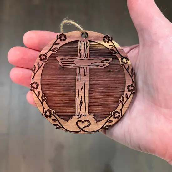 Cross and Heart - Cedar Ornament {6}