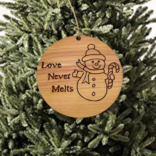 Love Never Melts Snowman - Cedar Ornament {2}