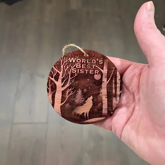 Winter Wolf Worlds Best Sister - cedar ornament {4}