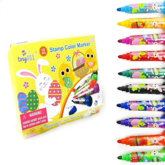 Easter Stamp Marker Set of 10, Easter Party Favors Easter Basket Stuffer Color Marker and Stamper Set, {1}