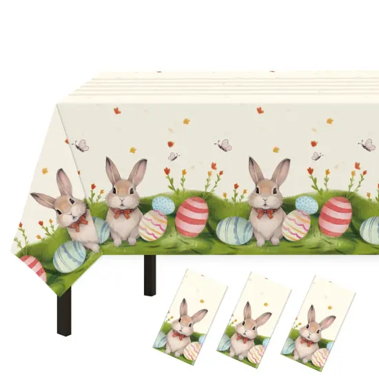 Easter Tablecloth Decorations for Party, 3 Pack Disposable Plastic Easter Table Cloth 54" x 108", Easter Bunny Table Cloths for Party Supplies,Easter Party Favors for Home Picnic Outdoor Dinner Dining {1}