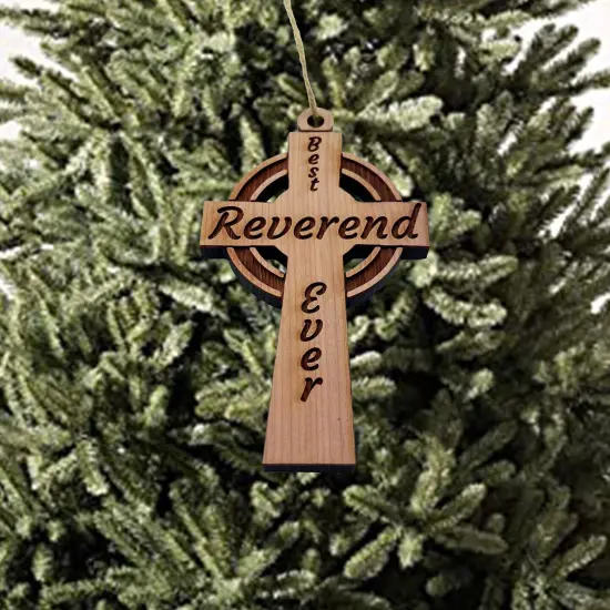 Best Reverend Ever Celtic Cross - Cedar Ornament {3}