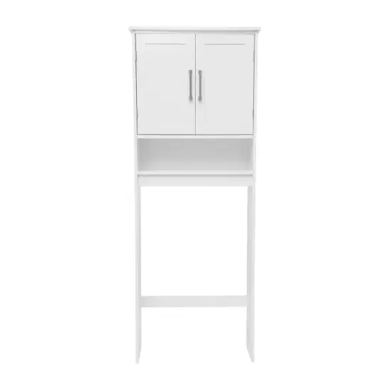 Merrick Lane Vigo Over the Toilet Bathroom Organizer with Shelves and Magnetic Closure Doors White {3}