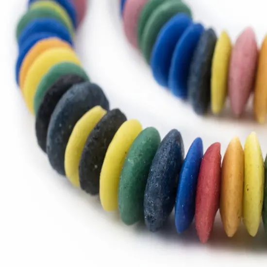 The Bead Chest Ashanti Fair Trade Glass Saucer Beads - African Tribal Ethnic Disk Rondelle Spacers (Rainbow Medley) {1}