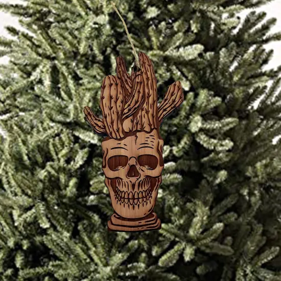 Skull and Cactus - Cedar Ornament {2}