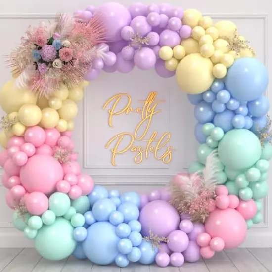 100 Pieces Pastel Balloon Garland Kit &ndash; Pastel Rainbow Balloon Arch &ndash; Small and Large Pastel Balloons for Pastel Birthday Decorations &ndash; Unicorn, Spring, Macaron, Easter, Donut & Ice Cream Party Balloons {3}