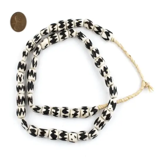 The Bead Chest Batik Bone Beads - Full Strand of Fair Trade African Beads (Small, Chevron Design) {2}