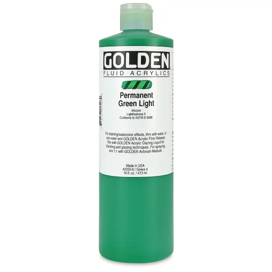 Golden Fluid Acrylics - Permanent Green Light, 16 oz bottle {2}