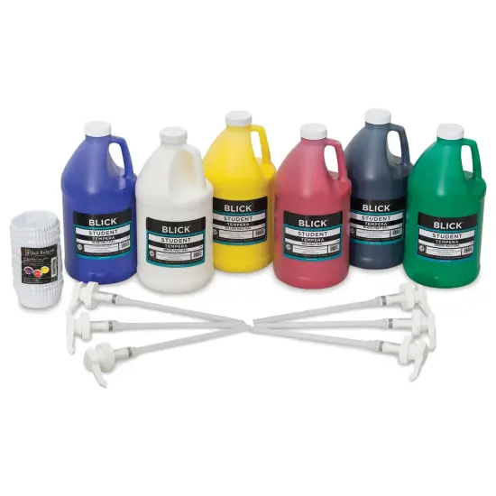Blick Student Tempera Paints - Set of 6, Pump Kit, Basic Colors, Half Gallon {1}