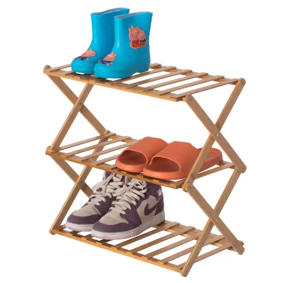Bamboo Foldable Shoe Rack, Free Standing Shoe Organizer Storage Rack {9}