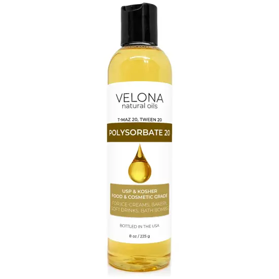 Polysorbate 20 by Velona - 8 oz | Solubilizer, Food & Cosmetic Grade | All Natural for Cooking, Skin Care and Bath Bombs | Use Today - Enjoy Results {1}