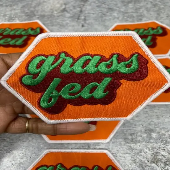 Patch Party Club &ldquo;Grassfed&rdquo; Iron-On Embroidered Patch, Size 3&rdquo; {5}