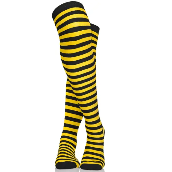 Black and Yellow Socks - Over The Knee Striped Thigh High Costume Accessories Bumble Bee Stockings for Women and Kids {5}