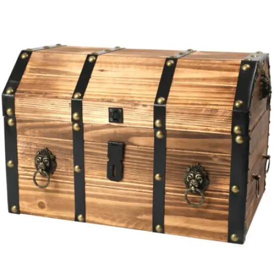 Large Wooden Pirate Lockable Trunk with Lion Rings {2}