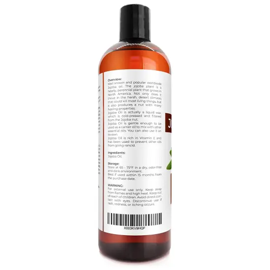 Jojoba Oil - 16 oz (With Pump) | 100% Pure and Natural | Golden, Unrefined, Cold Pressed, Hexane Free | Moisturizing Face, Hair, Body, Skin Care, Stretch Marks, Cuticles {5}