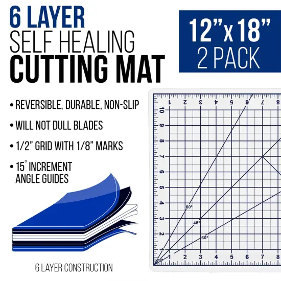 12" x 18" Self-Healing Cutting Mat 5-Ply (2 Pack) - Double-Sided White/Blue Craft Mat, Non-Slip Cutting Mats for Crafts, Sewing, Quilting, Scrapbooking {2}