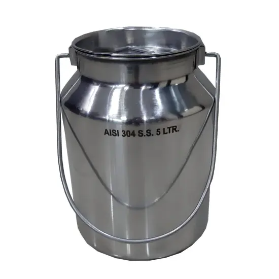Small Shining Stainless Steel Milk Can Seamless Solid Bail 10" High 1.3 Gallon {1}