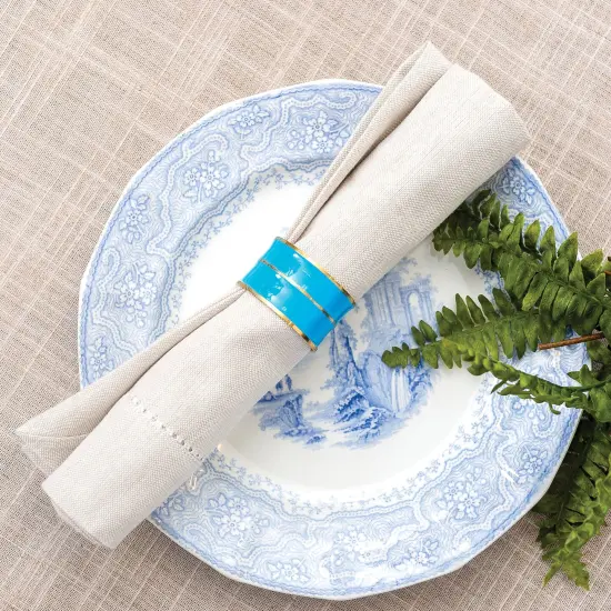 Enamel Azure Easter Celebration Blue & Gold Handcrafted Napkin Rings,, Set of 6 {4}