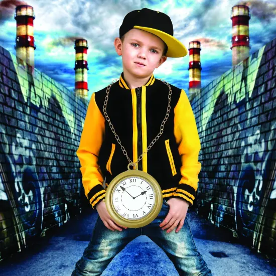 Jumbo Gold Clock Necklace - White Rabbit Clock, Hip Hop Rapper Clock - 1 Piece {3}