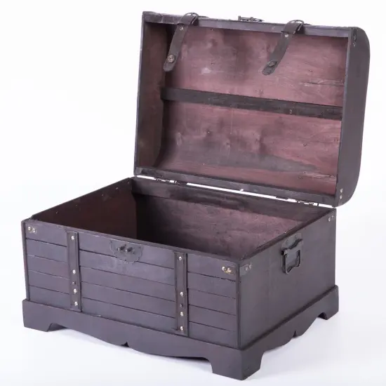 Antique Style Black Wooden Steamer Trunk, Coffee Table {4}